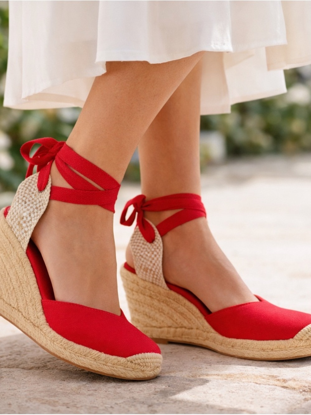 Soludos The Marseille Wedge Espadrillel Red Canvas with Natural Insole Size 11